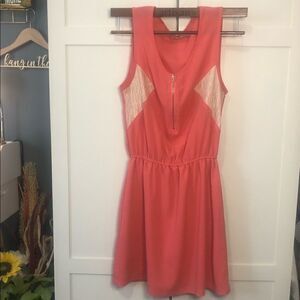 Chloe k coral pink casual dress zip front 0129